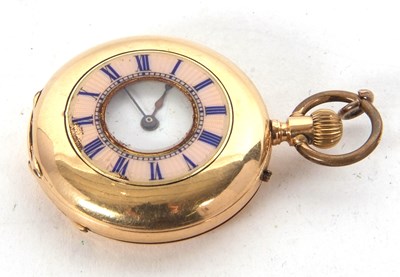 Lot 298 - A precious metal half Hunter fob watch,...