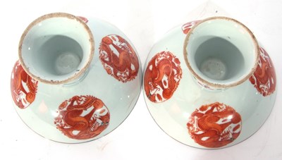 Lot 120 - Pair of Chinese porcelain stem cups, late Qing...