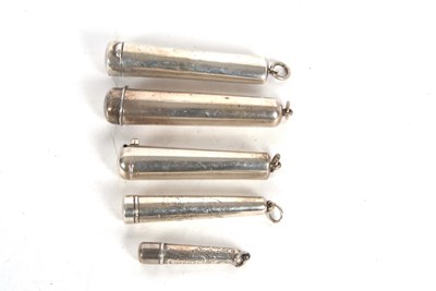 Lot 188 - A group of five hallmarked silver cheroot...
