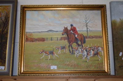 Lot 35 - Framed oil on canvas fox hunting scene of...