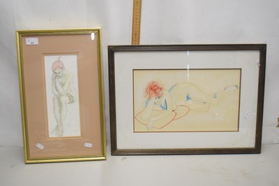 Lot 47 - A framed watercolour of a female nude together...