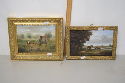 Lot 51 - Gilt framed oil on board farm scene with...