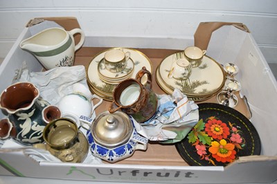 Lot 44 - BOX OF MIXED WARES TO INCLUDE JAPANESE TEA SET,...