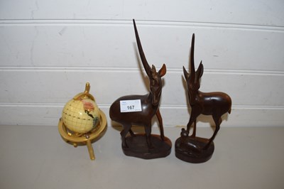 Lot 167 - TWO CARVED WOODEN ANTELOPE AND A SMALL MODERN...