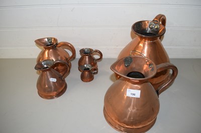Lot 196 - SIX COPPER HAYSTACK MEASURES FROM 1 GALLON TO...