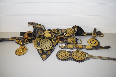 Lot 200 - COLLECTION OF ANTIQUE HORSE BRASSES ON LEATHER...