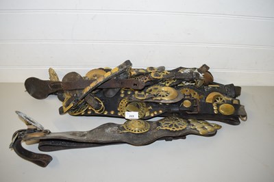 Lot 222 - COLLECTION OF HORSE BRASSES ON LEATHER STRAPS