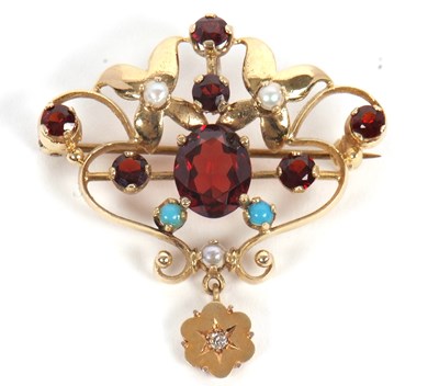 Lot 60 - A 9ct garnet, turquoise and pearl...