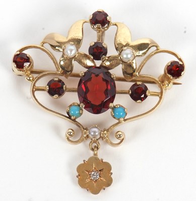 Lot 60 - A 9ct garnet, turquoise and pearl...