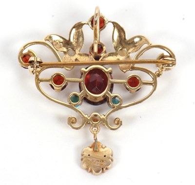 Lot 60 - A 9ct garnet, turquoise and pearl...