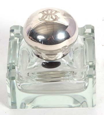 Lot 123 - A large cut glass inkwell of square form...