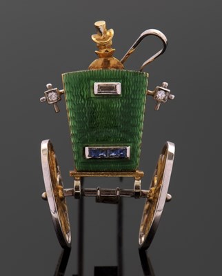 Lot 276 - An 18ct sapphire, diamond and enamel coaching...