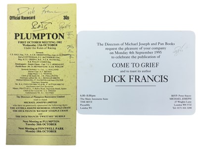 Lot 1288 - DICK FRANCIS: Signed Plumpton races card...
