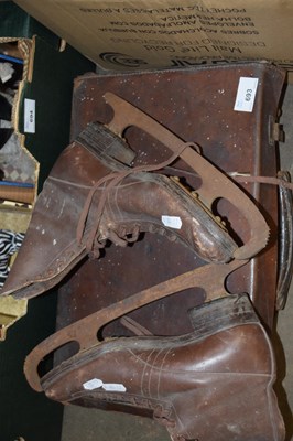 Lot 693 - TWO PAIRS VINTAGE LEATHER ICE SKATES AND A...