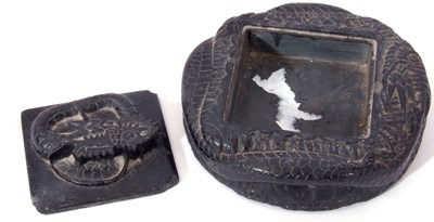 Lot 150 - Chinese circular black slate inkwell and cover...