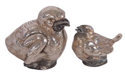 Lot 172 - Two antique French silver figural baby bird...
