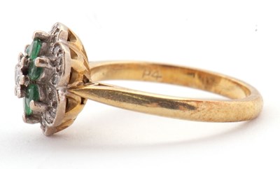 Lot 70 - An 18ct emerald and diamond cluster ring,...