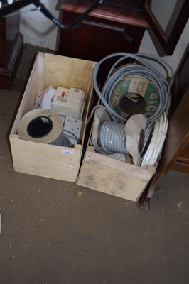 Lot 699 - Two boxes various electrical fittings, cable etc