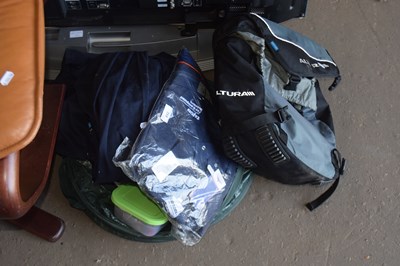 Lot 852 - Mixed lot of bike pannier bag, overalls etc