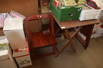 Lot 725 - Folding hardwood table and two chairs