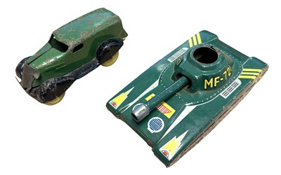 Lot 281 - A pair of unmarked tinplate toys