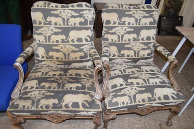 Lot 426 - PAIR OF 19TH CENTURY STYLE ARMCHAIRS DECORATED...
