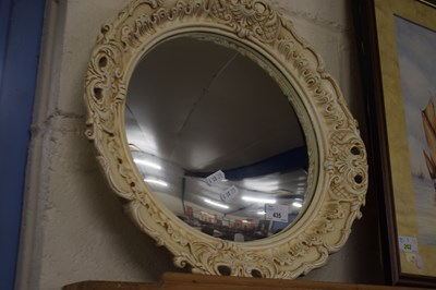 Lot 435 - SMALL CONVEX WALL MIRROR IN A WHITE FINISH FRAME
