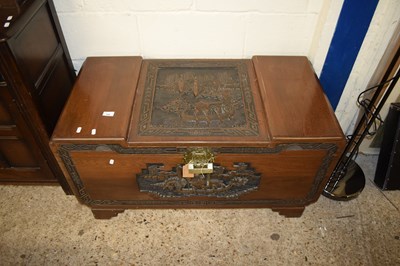 Lot 446 - 20TH CENTURY ORIENTAL BLANKET BOX WITH CARVED...