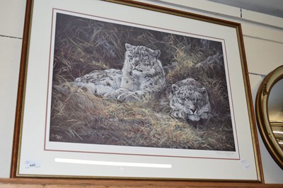 Lot 449 - DOROTHY HYDE, STUDY OF SNOW LEOPARDS, COLOURED...