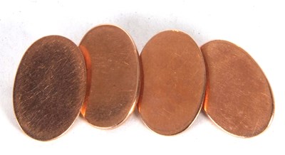 Lot 157 - Pair of 9ct rose gold cufflinks of plain oval...
