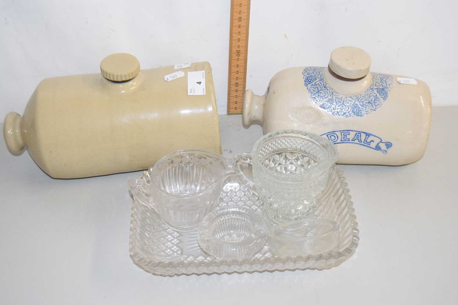 Lot 4 - Vintage foot warmers and pressed glass wares
