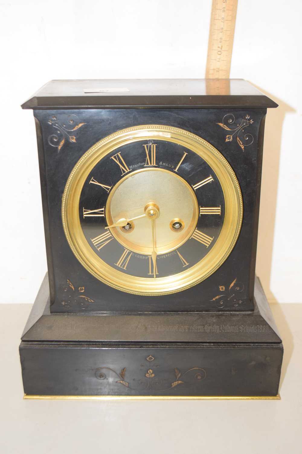 Lot 67 - Late Victorian black slate cased mantel clock