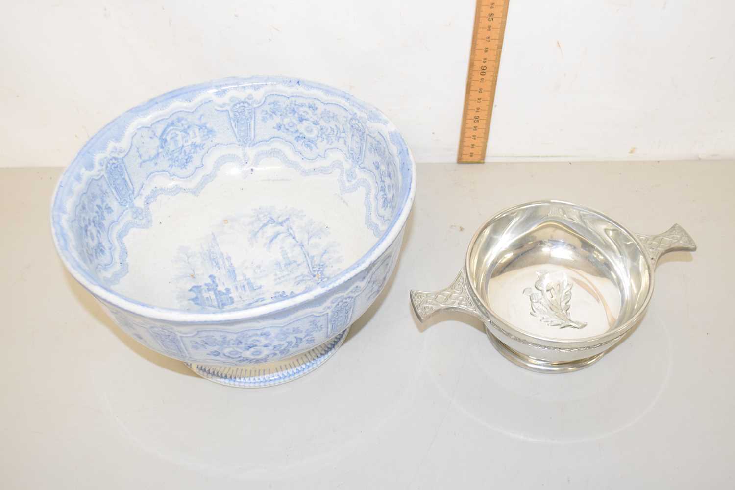 Lot 78 - Victorian blue and white punch bowl together...