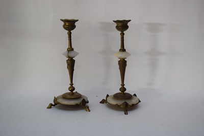 Lot 145 - Pair of brass candlesticks with onyx mounts