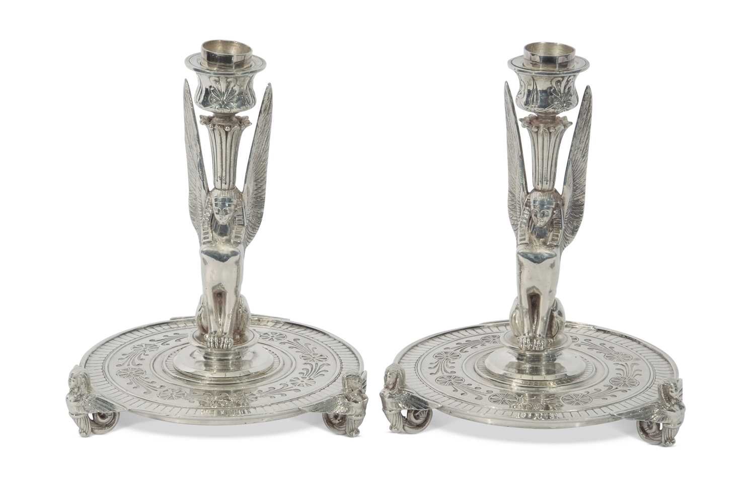 Lot 297 - Pair of Elkington & Co silver plated Egyptian...