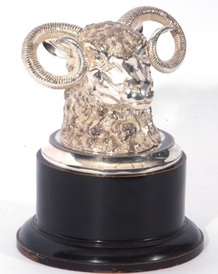 Lot 299 - Silver plated ram's head inkwell, the modelled...