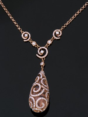Lot 312 - Diamond set drop pendant necklace, the crystal...