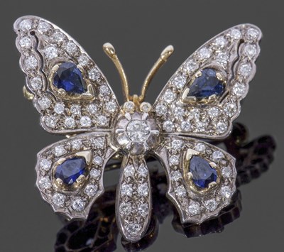 Lot 342 - Diamond and sapphire butterfly brooch, the...