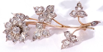 Lot 317 - Precious metal diamond set floral spray brooch,...
