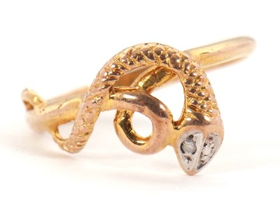 Lot 3 - A 9ct snake ring, with curled snake with a...