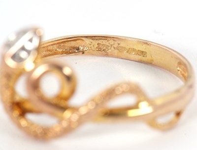 Lot 3 - A 9ct snake ring, with curled snake with a...