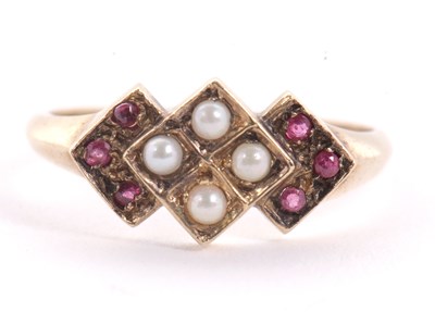 Lot 10 - A 9ct ruby and split pearl ring, the central...