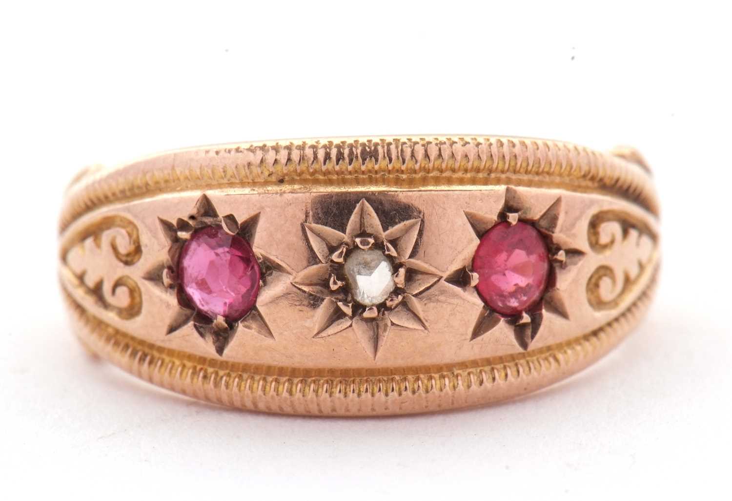 Lot 13 - An Edwardian ruby and diamond ring, with an...