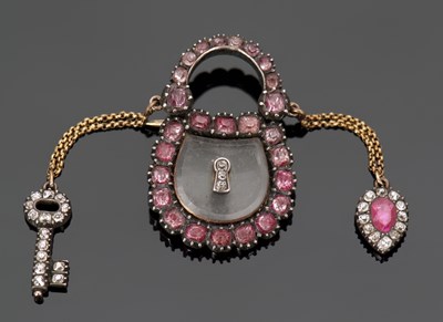Lot 288 - A Georgian gemset padlock brooch, set with a...