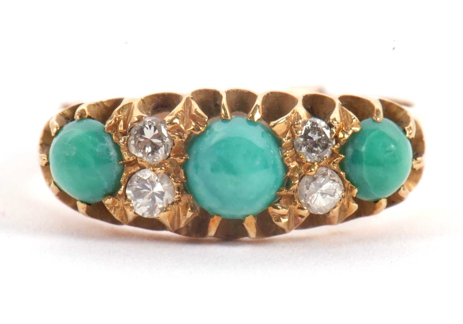 Lot 64 - A turquoise and diamond ring, the three...