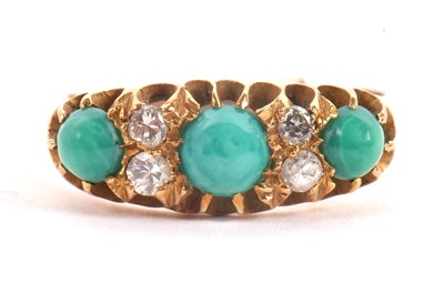 Lot 64 - A turquoise and diamond ring, the three...
