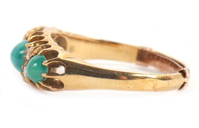 Lot 64 - A turquoise and diamond ring, the three...