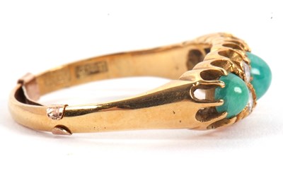 Lot 64 - A turquoise and diamond ring, the three...