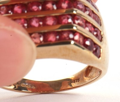 Lot 59 - A 9ct synthetic padparadscha ring, set with...