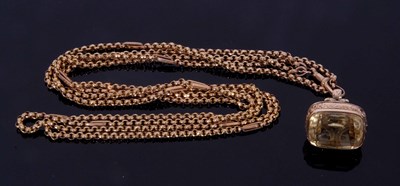 Lot 331 - Long 9ct gold guard chain of belcher and box...